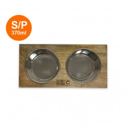 BOL DOUBLE EN ACIER INOXYDABLE AVEC PLATEAU EN BOIS DE MANGUIER gallery thumb