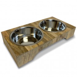 BOLS DOUBLES EN ACIER INOXYDABLE ET SUPPORT EN BOIS gallery thumb