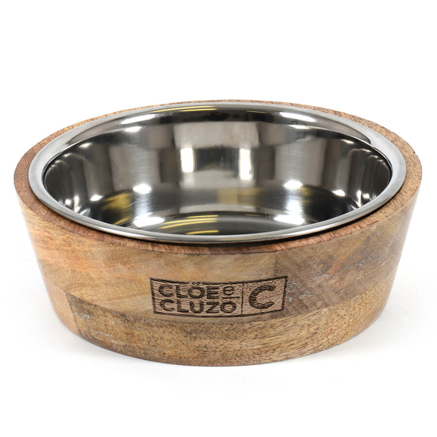 Round Mango Wood Holder w/Stainless Steel Bowl