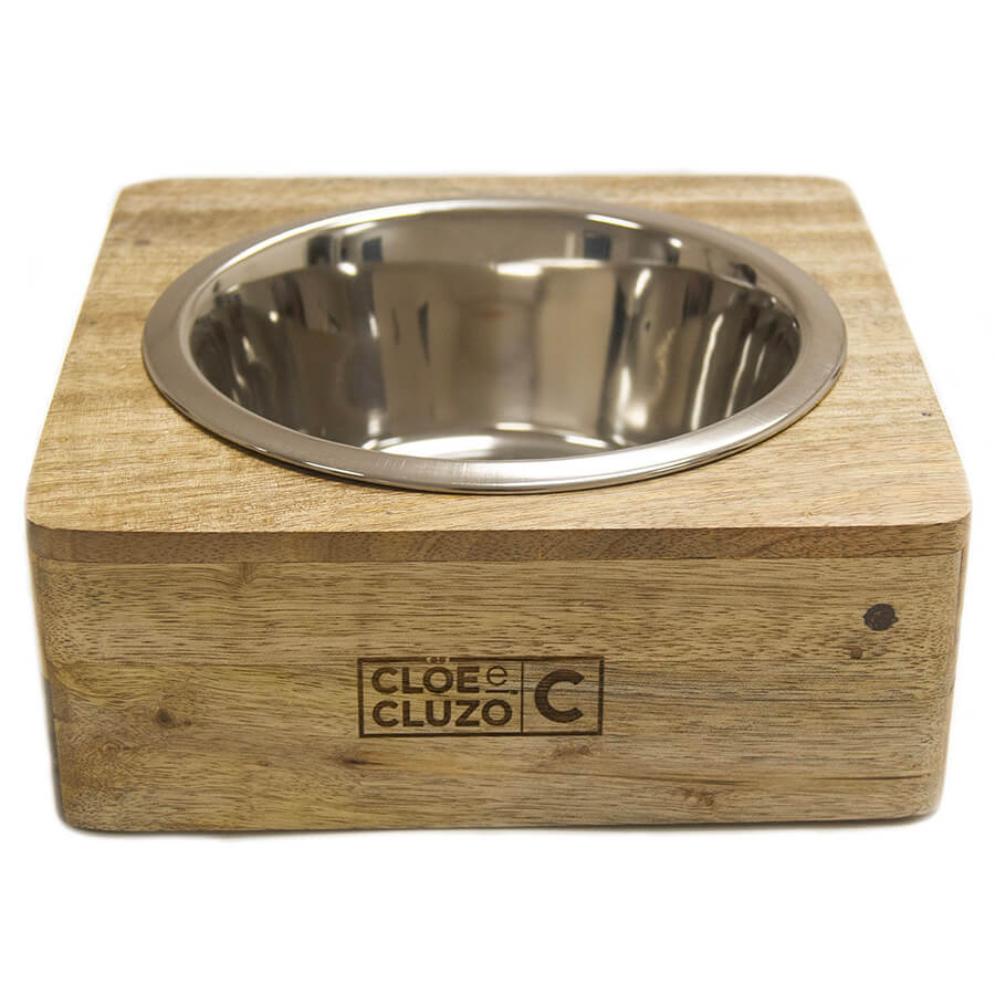 Stainless Steel Bowl w/Square Mango Wood Holder